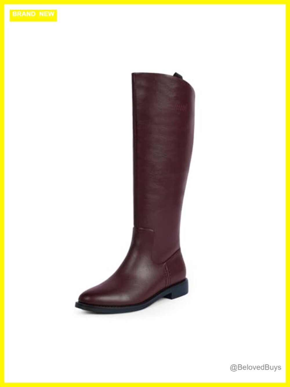 Faux Leather Knee High Riding Boots Flat Chunky Heel Round Toe